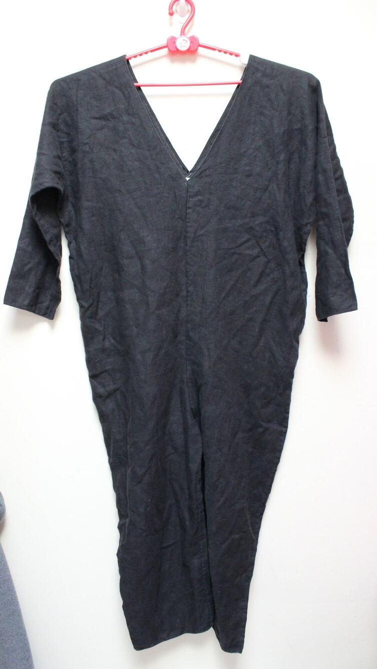 Rachel Craven Black Linen V Neck Lagenlook Jumpsuit Size 0/Small